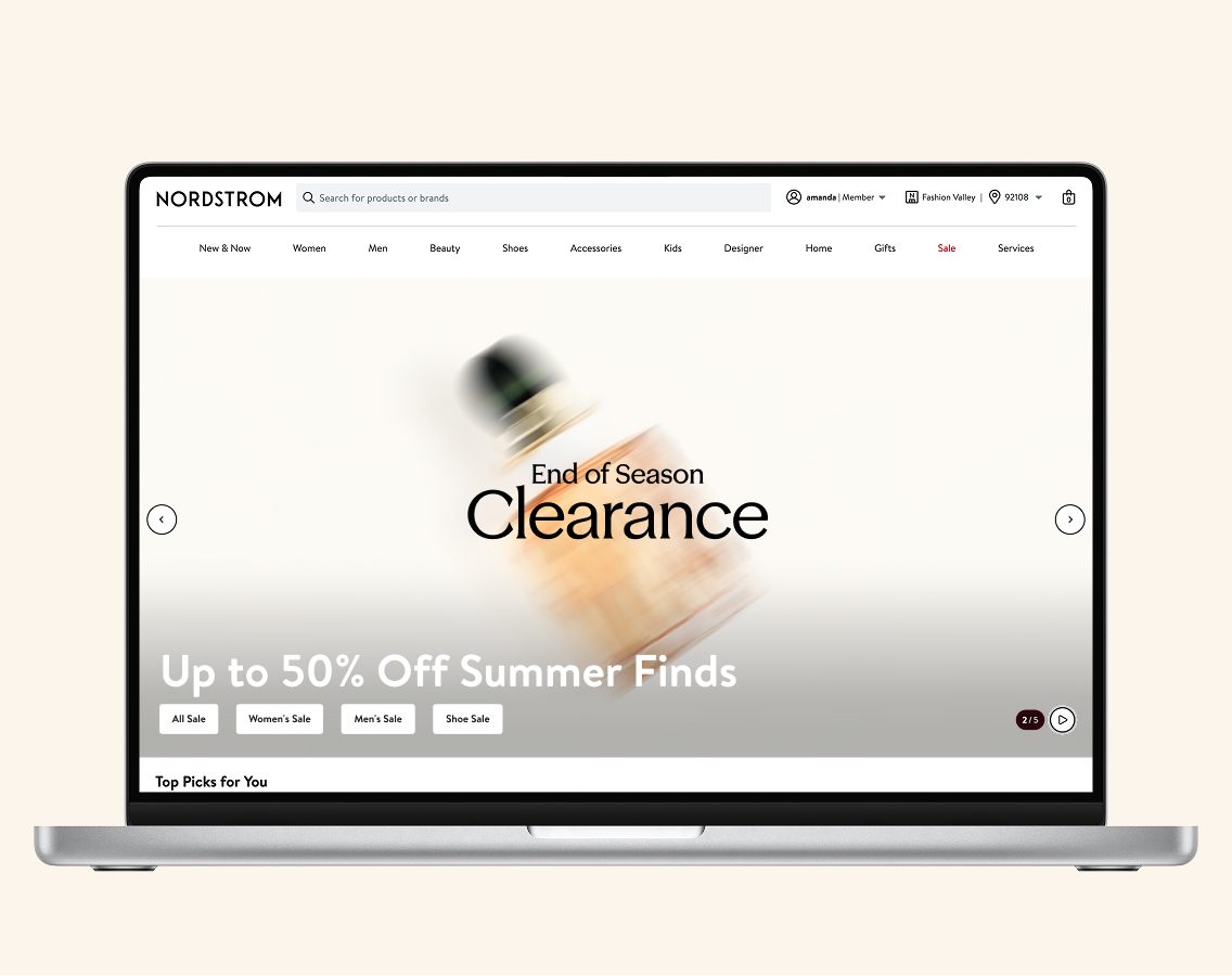 Nordstrom site on laptop